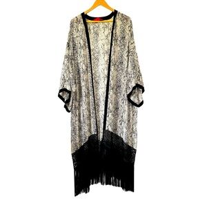 Tamara Mellon 100% Silk Fringe Kimono Cover Up Snakeskin Print Opera Coat M / L‎